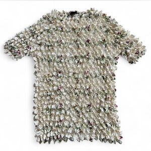 Vintage Y2K Magic Scarf Floral Embroidered Popcorn Bubble Crinkle Stretch Top